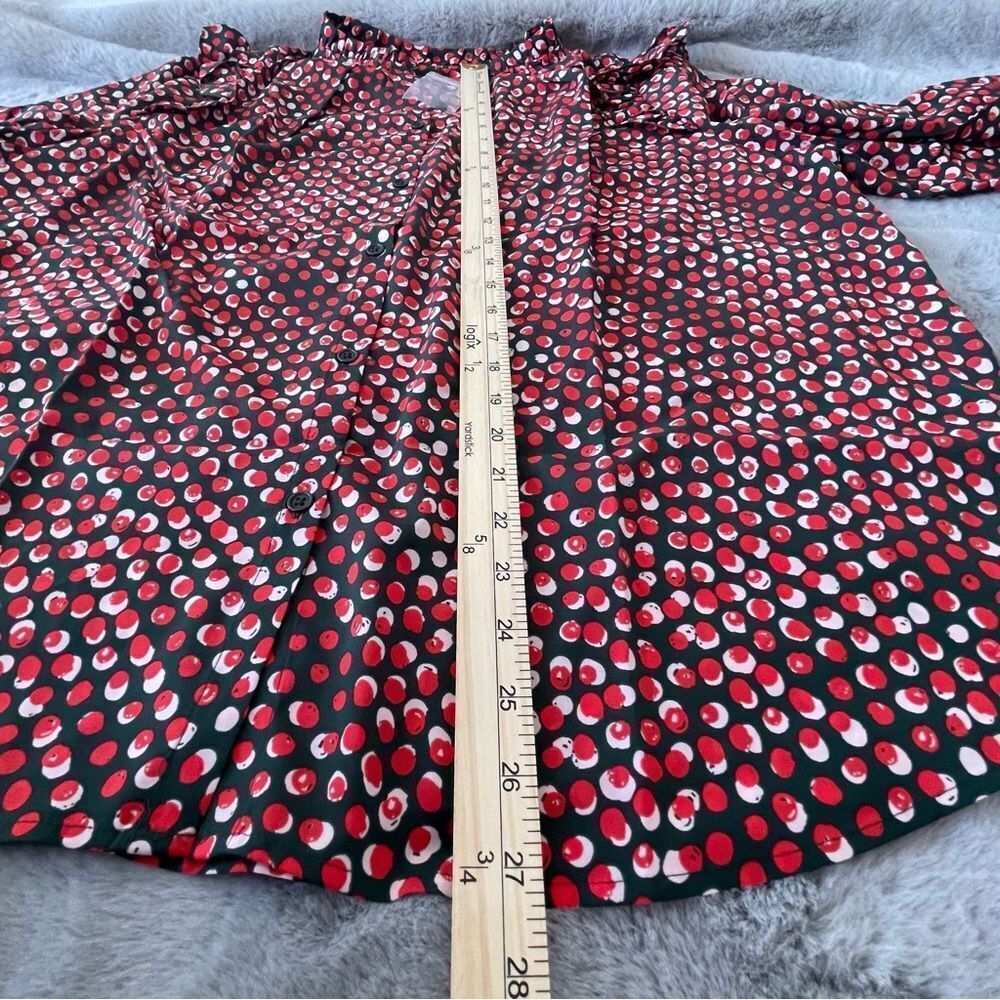 G by Giuliana Feminine Chic Ruffle Shoulder Blouse Red Pink Polka Dot Top 2X - Picture 6 of 11